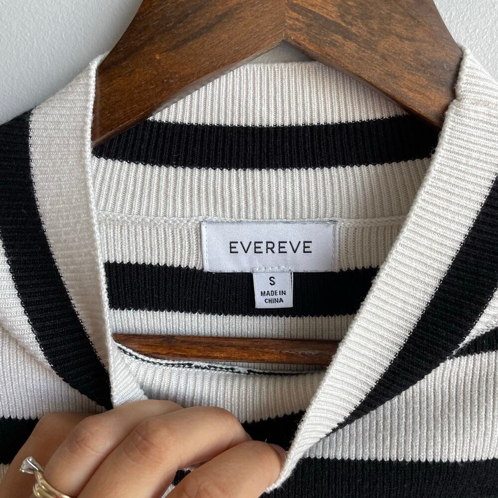 Evereve Bonnie Mock Neck Pullover Sweater Boxy Oversized Striped Blk/Wht Size S - Picture 6 of 14